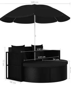 vidaXL Garden Bed with Parasol Poly Rattan Black