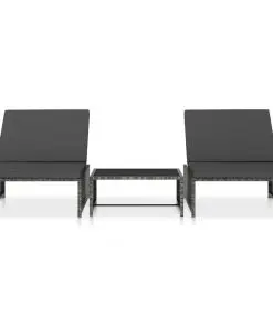 vidaXL Sun Loungers 2 pcs with Table Poly Rattan Grey