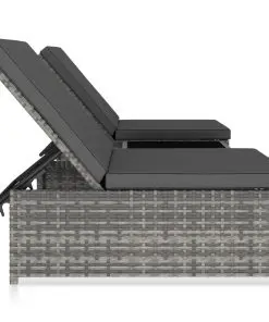 vidaXL Sun Loungers 2 pcs with Table Poly Rattan Grey