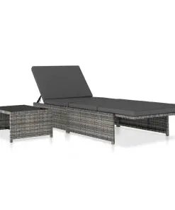 vidaXL Sun Loungers 2 pcs with Table Poly Rattan Grey