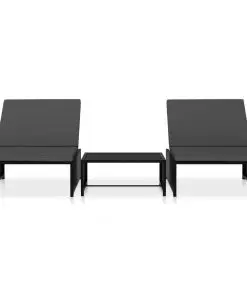 vidaXL Sun Loungers 2 pcs with Table Poly Rattan Black