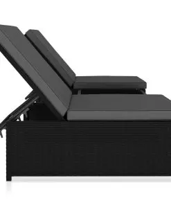vidaXL Sun Loungers 2 pcs with Table Poly Rattan Black