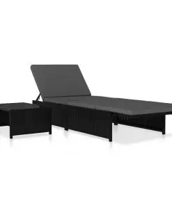 vidaXL Sun Loungers 2 pcs with Table Poly Rattan Black