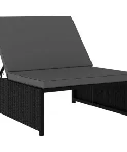 vidaXL Sun Loungers 2 pcs with Table Poly Rattan Black
