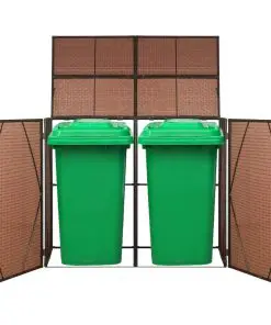 vidaXL Double Wheelie Bin Shed Brown 153x78x120 cm Poly Rattan