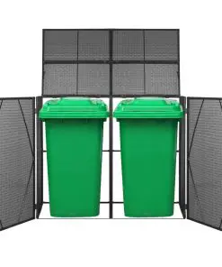 vidaXL Double Wheelie Bin Shed Black 153x78x120 cm Poly Rattan