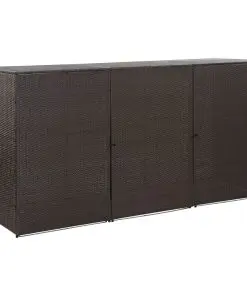 vidaXL Triple Wheelie Bin Shed Brown 229x78x120 cm Poly Rattan