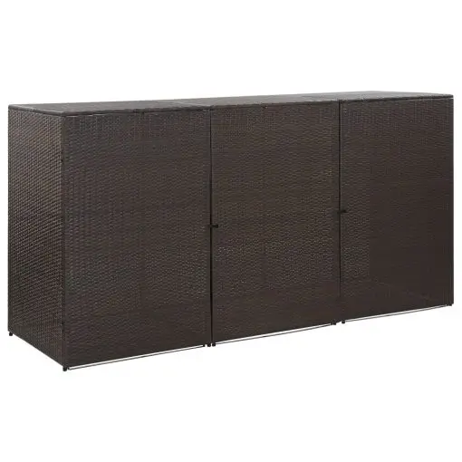 vidaXL Triple Wheelie Bin Shed Brown 229x78x120 cm Poly Rattan