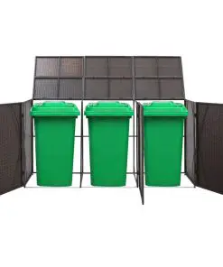 vidaXL Triple Wheelie Bin Shed Brown 229x78x120 cm Poly Rattan