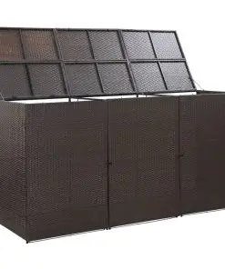 vidaXL Triple Wheelie Bin Shed Brown 229x78x120 cm Poly Rattan