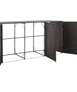 vidaXL Triple Wheelie Bin Shed Brown 229x78x120 cm Poly Rattan