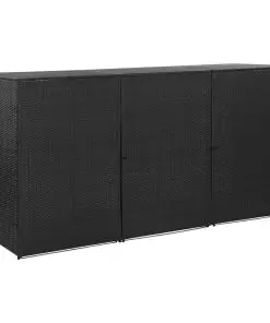 vidaXL Triple Wheelie Bin Shed Black 229x78x120 cm Poly Rattan