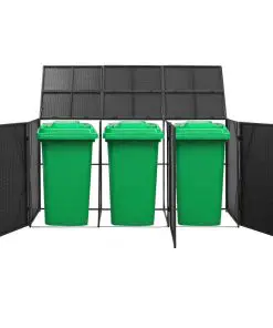 vidaXL Triple Wheelie Bin Shed Black 229x78x120 cm Poly Rattan