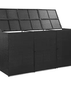 vidaXL Triple Wheelie Bin Shed Black 229x78x120 cm Poly Rattan