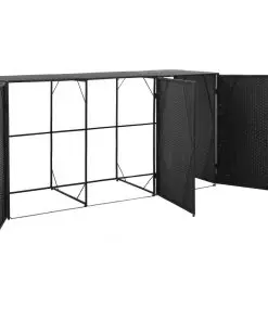 vidaXL Triple Wheelie Bin Shed Black 229x78x120 cm Poly Rattan