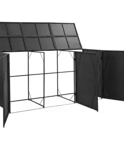 vidaXL Triple Wheelie Bin Shed Black 229x78x120 cm Poly Rattan