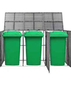 vidaXL Triple Wheelie Bin Shed Anthracite 229x78x120 cm Poly Rattan