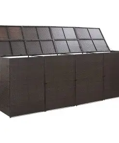 vidaXL Quadruple Wheelie Bin Shed Brown 305x78x120 cm Poly Rattan