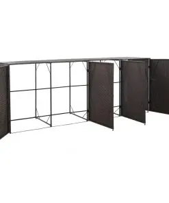 vidaXL Quadruple Wheelie Bin Shed Brown 305x78x120 cm Poly Rattan