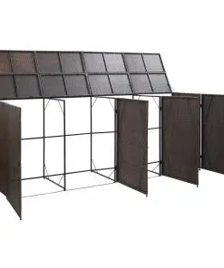 vidaXL Quadruple Wheelie Bin Shed Brown 305x78x120 cm Poly Rattan