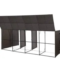 vidaXL Quadruple Wheelie Bin Shed Brown 305x78x120 cm Poly Rattan