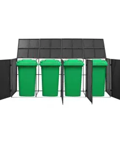 vidaXL Quadruple Wheelie Bin Shed Black 305x78x120 cm Poly Rattan