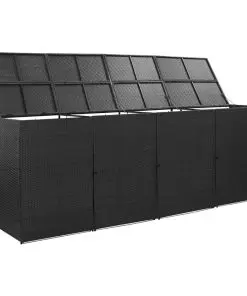 vidaXL Quadruple Wheelie Bin Shed Black 305x78x120 cm Poly Rattan