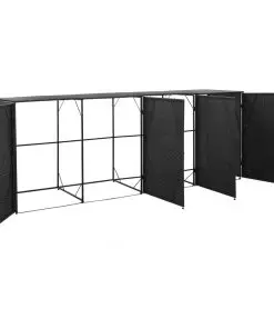 vidaXL Quadruple Wheelie Bin Shed Black 305x78x120 cm Poly Rattan