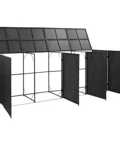 vidaXL Quadruple Wheelie Bin Shed Black 305x78x120 cm Poly Rattan