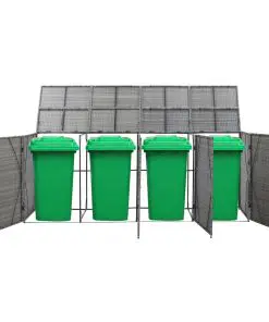 vidaXL Quadruple Wheelie Bin Shed Anthracite 305x78x120 cm Poly Rattan