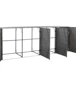 vidaXL Quadruple Wheelie Bin Shed Anthracite 305x78x120 cm Poly Rattan
