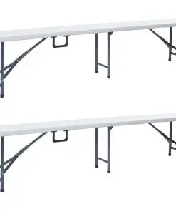 vidaXL Folding Garden Benches 2 pcs 180 cm HDPE White