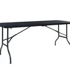 vidaXL Folding Garden Table Black 180x75x72 cm HDPE Imitation Rattan