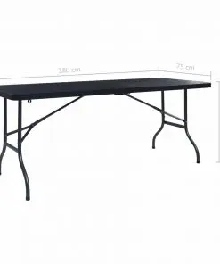 vidaXL Folding Garden Table Black 180x75x72 cm HDPE Imitation Rattan