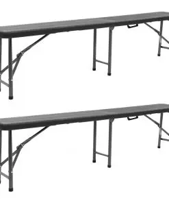 vidaXL Folding Garden Benches 2 pcs 180 cm HDPE Black