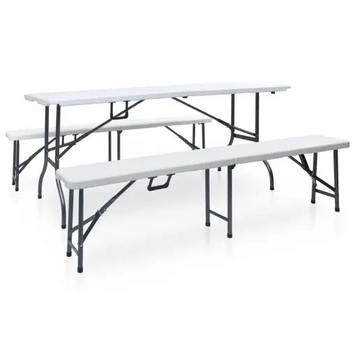 vidaXL Folding Garden Table with 2 Benches 180 cm Steel and HDPE White