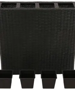 vidaXL Garden Planter with 4 Pots 2 pcs Poly Rattan Black