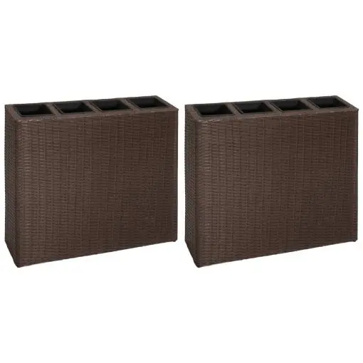 vidaXL Garden Planter with 4 Pots 2 pcs Poly Rattan Brown