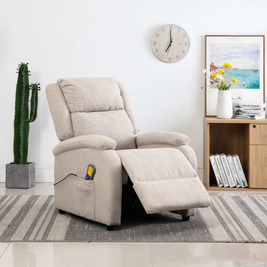 vidaXL Massage Recliner Cream Fabric