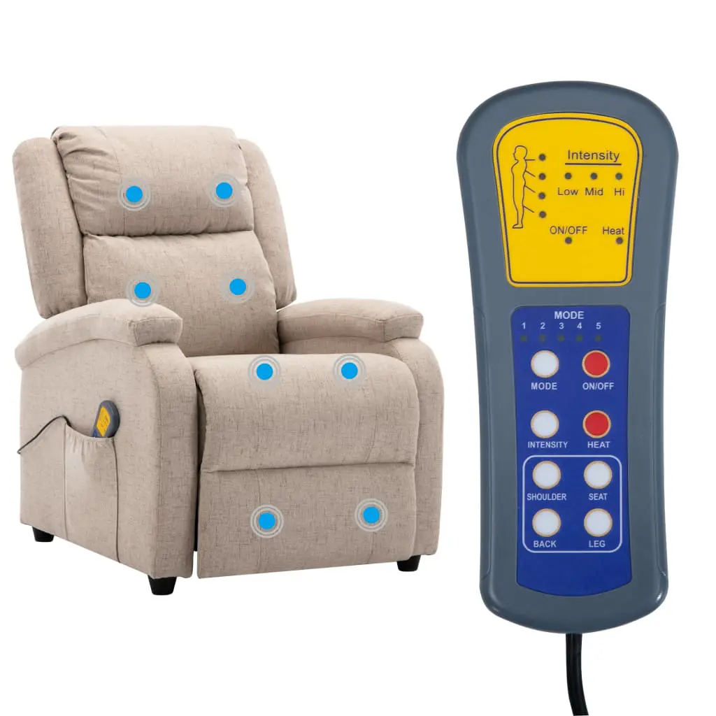 vidaXL Massage Recliner Cream Fabric