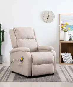 vidaXL Massage Recliner Cream Fabric