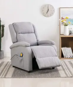 vidaXL Massage Recliner Light Grey Fabric