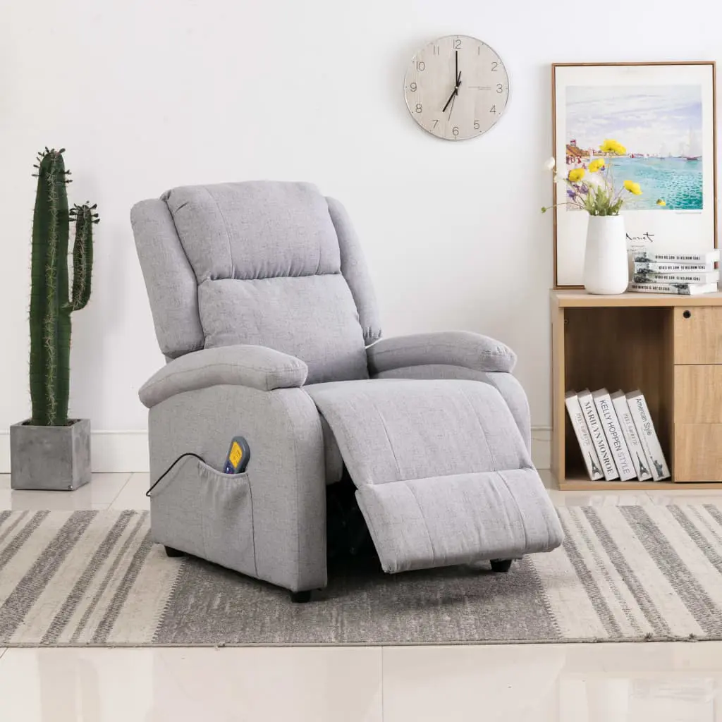 vidaXL Massage Recliner Light Grey Fabric