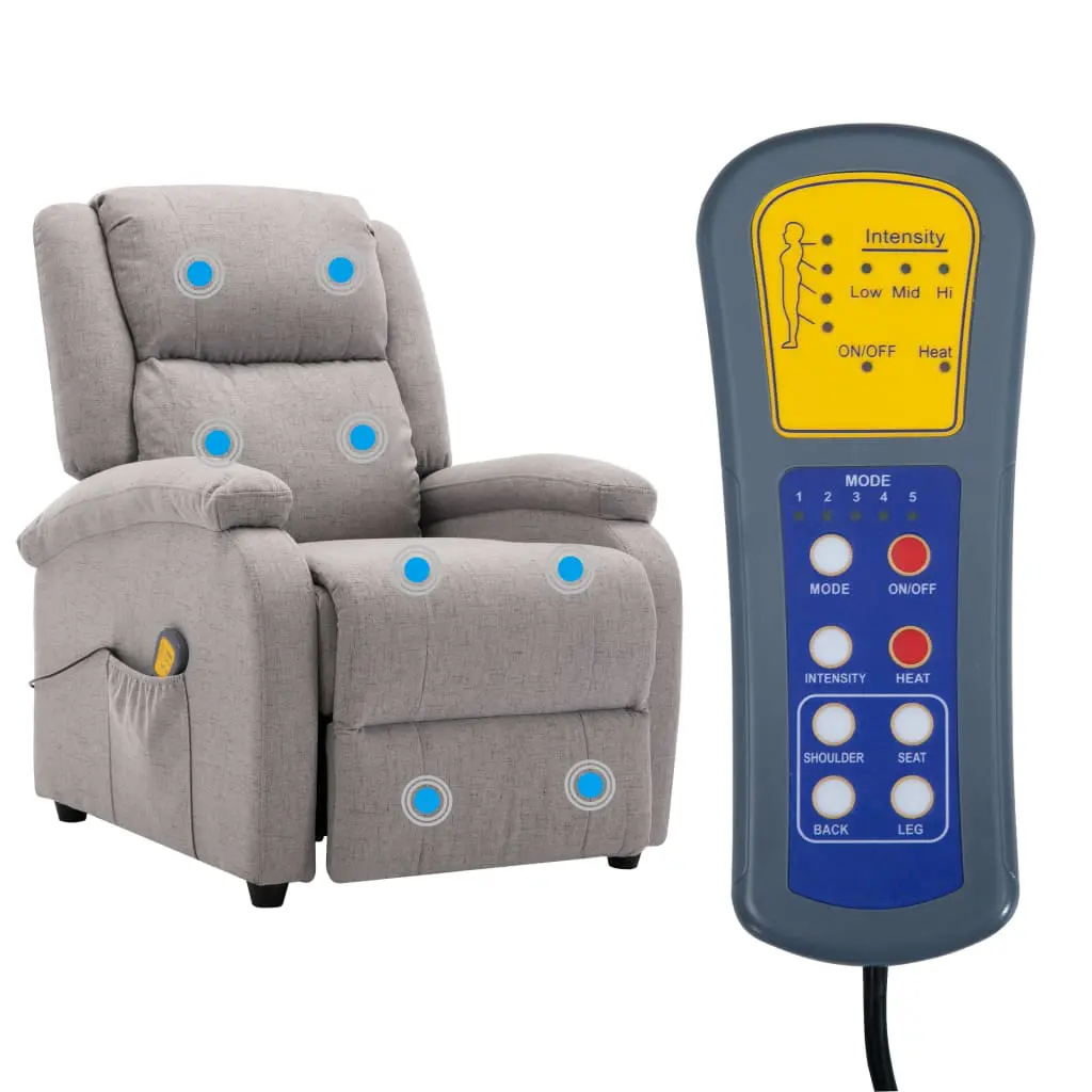 vidaXL Massage Recliner Light Grey Fabric