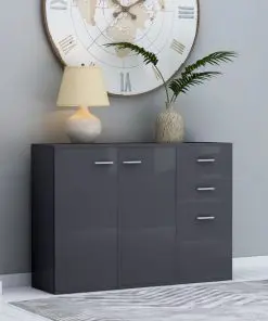 vidaXL Sideboard High Gloss Grey 105x30x75 cm Chipboard