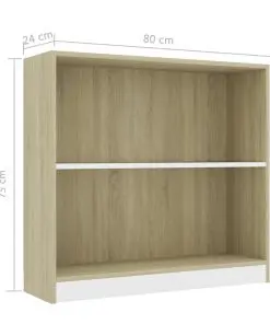 vidaXL Bookshelf White and Sonoma Oak 80x24x75 cm Chipboard