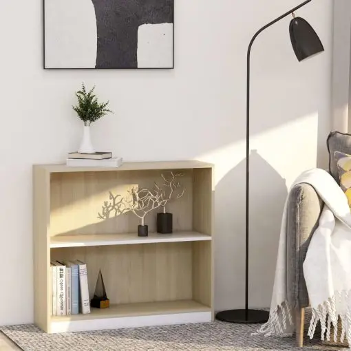 vidaXL Bookshelf White and Sonoma Oak 80x24x75 cm Chipboard