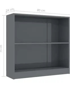 vidaXL Bookshelf High Gloss Grey 80x24x75 cm Chipboard