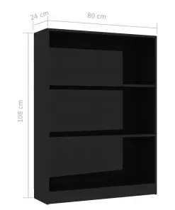 vidaXL Bookshelf High Gloss Black 80x24x108 cm Chipboard
