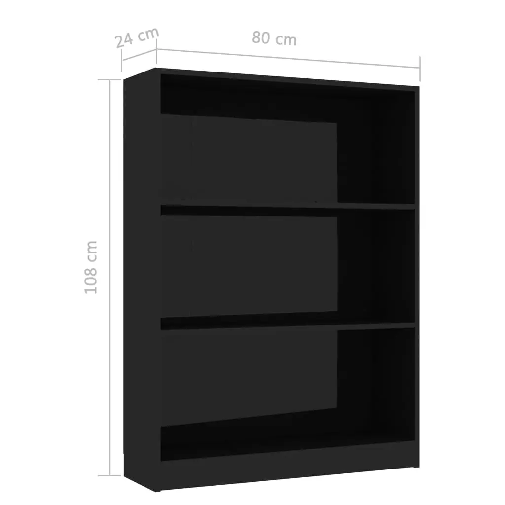 vidaXL Bookshelf High Gloss Black 80x24x108 cm Chipboard